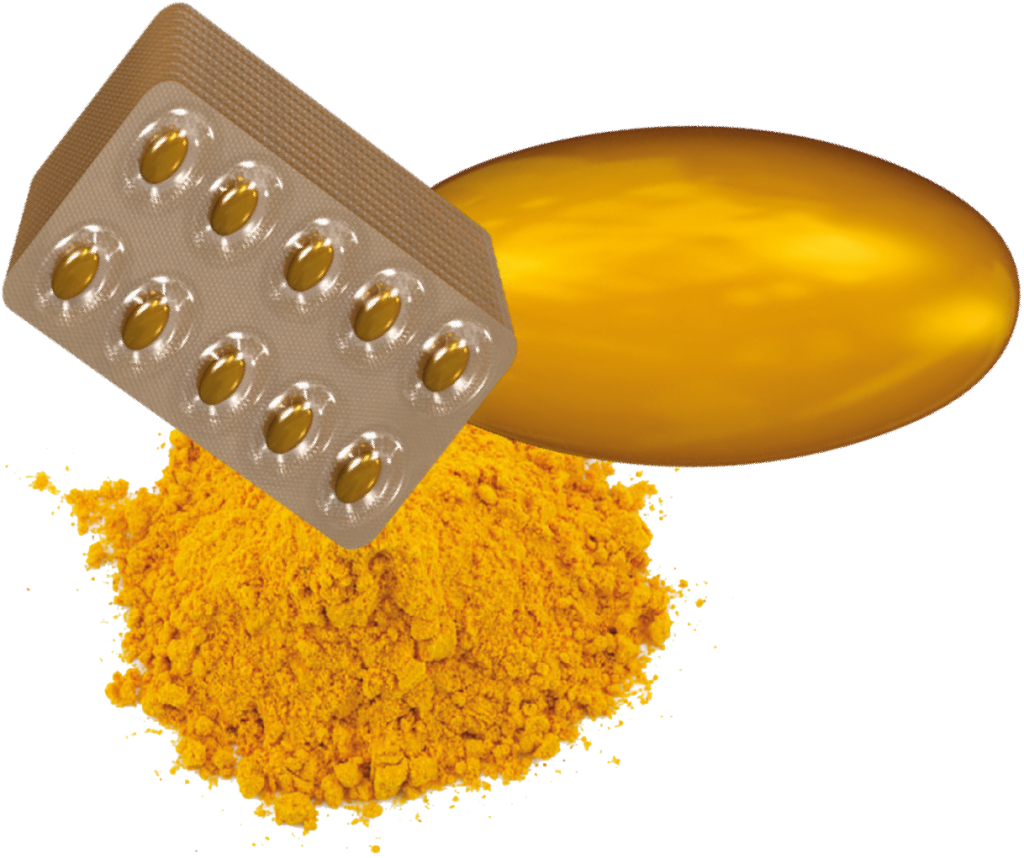 Cápsulas de Okinawa Kangen Ukon sobre polvo de cúrcuma, suplemento natural con extracto de cúrcuma y aceite de onagra.